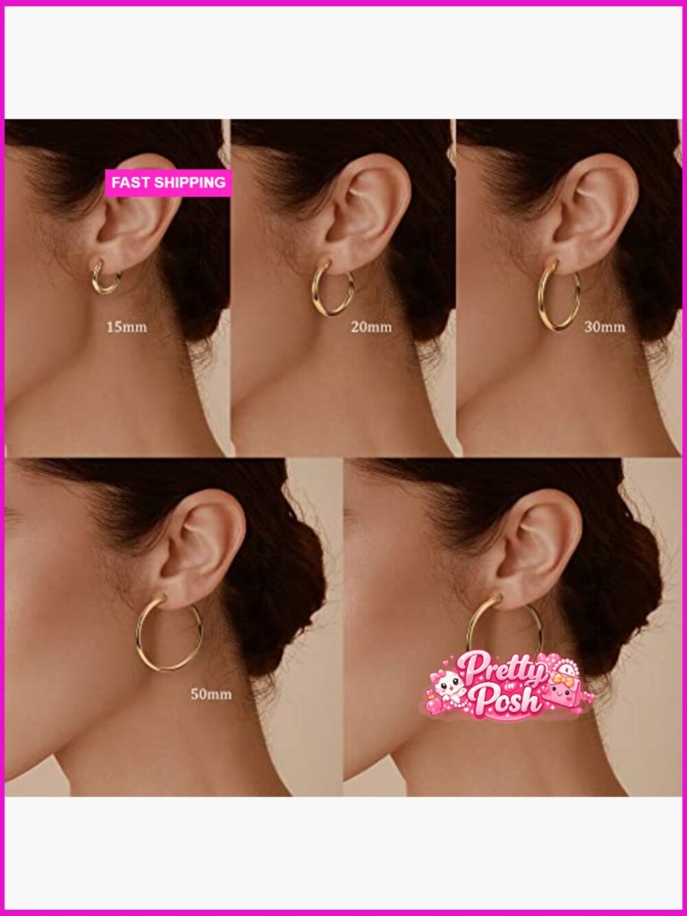 Sterling Silver Post Hoop Earrings 14K Gold Plated Chunky Hoops Hypoallergenic - Picture 4 of 7
